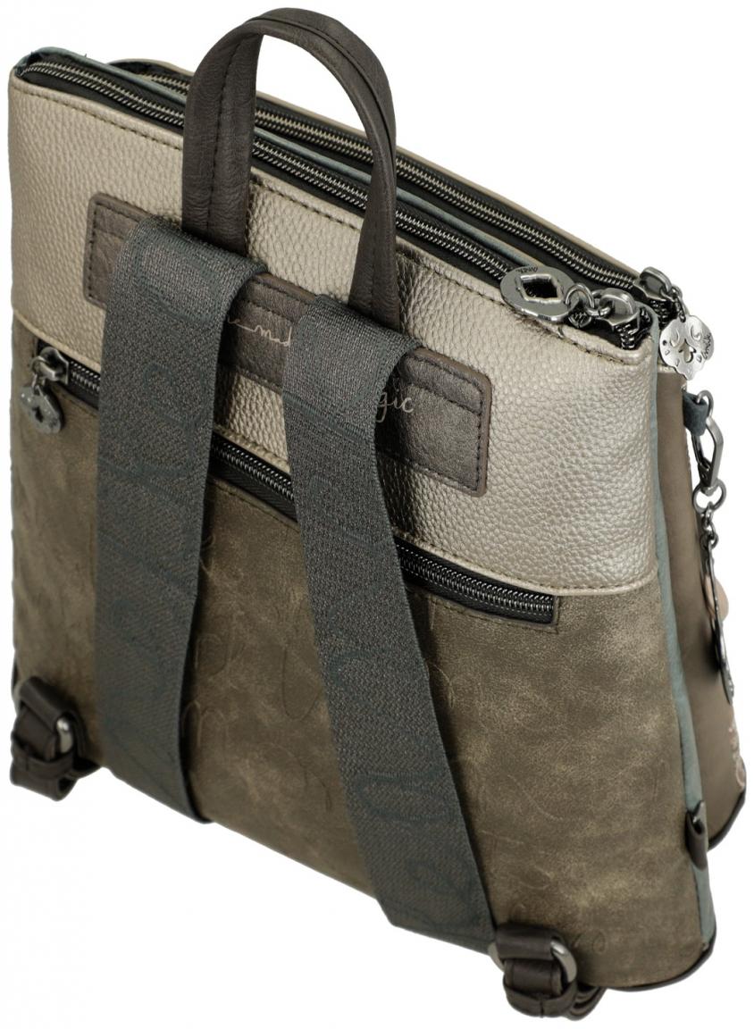 femininer Backpack Anekke blau Nieten Stickereien Print Real beige
