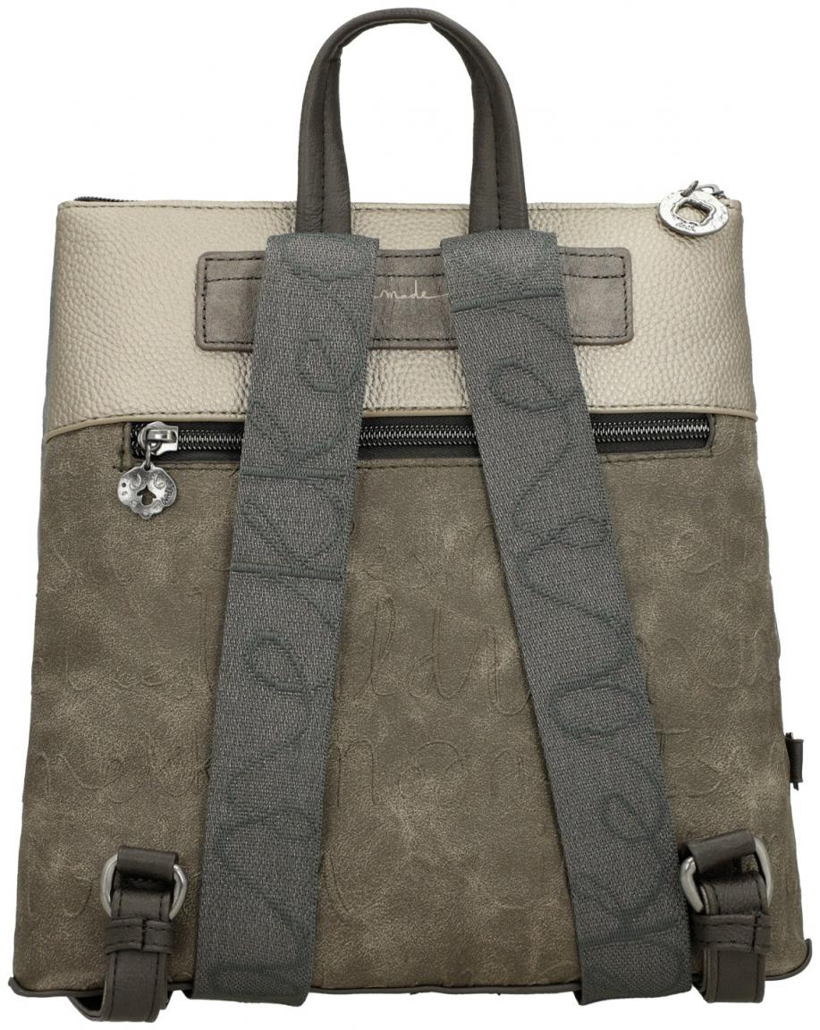 femininer Backpack Anekke blau Nieten Stickereien Print Real beige