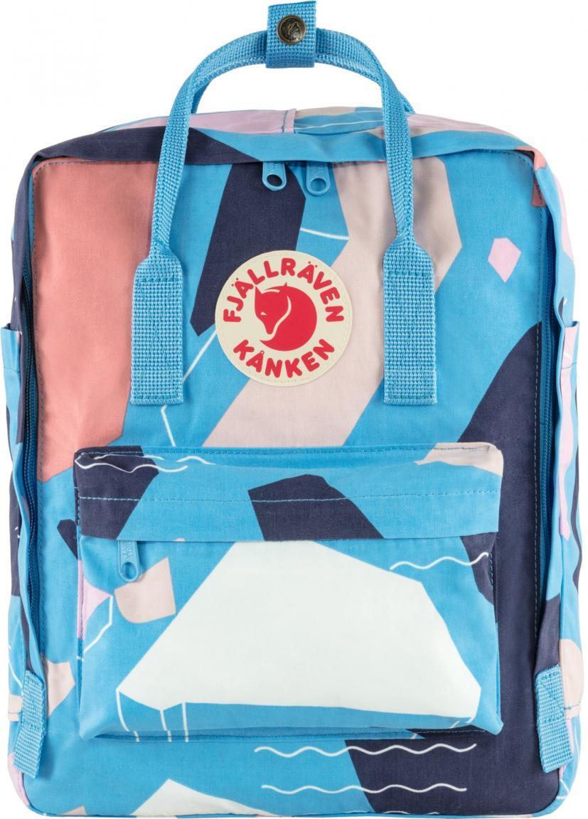 gemusterter Rucksack Fjällräven Kanken Art hellblau rosa