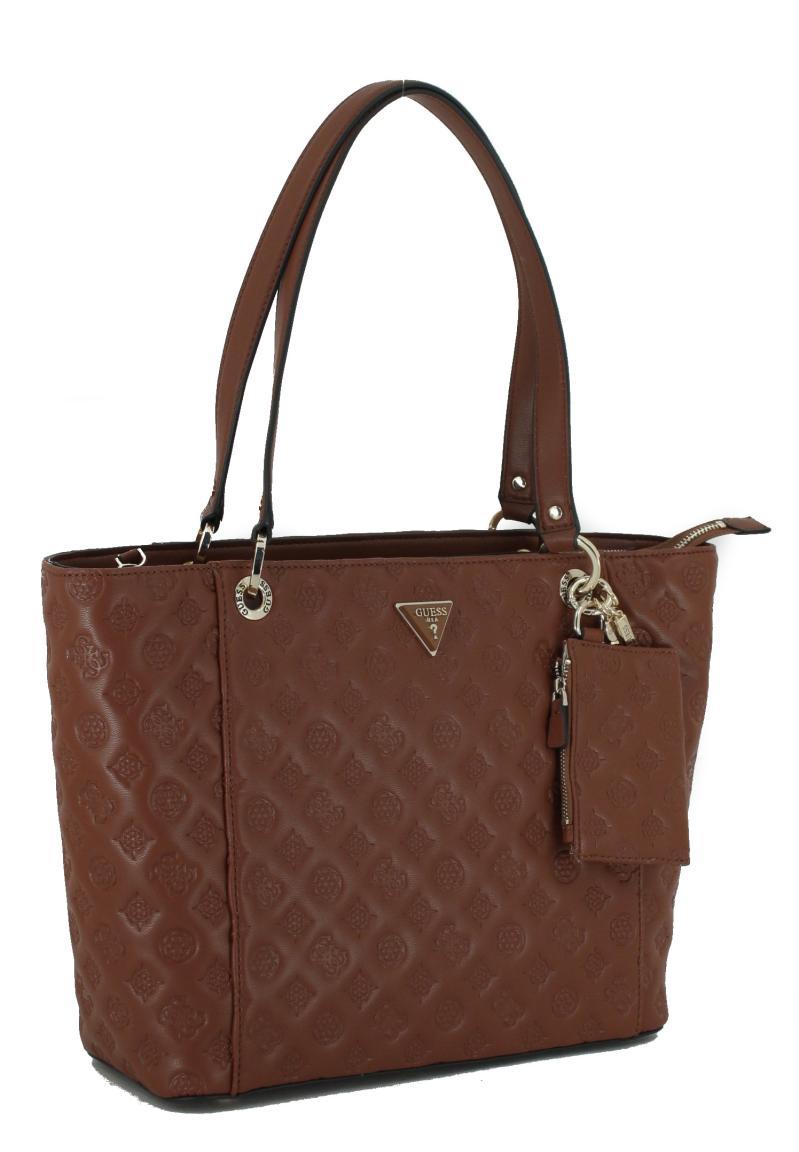 geprägte Shoppertasche Guess Noelle Cognac Logo braun