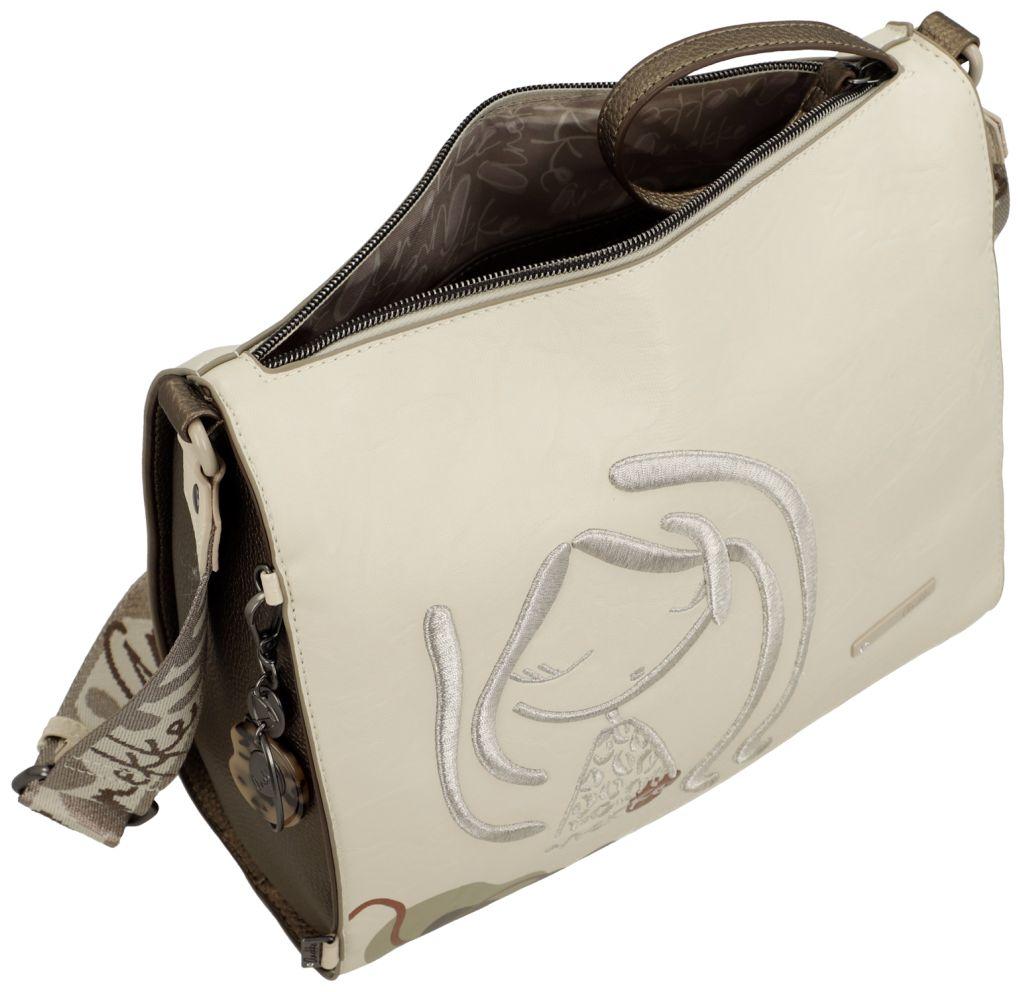 geräumige Damentasche Anekke beige Stickerei Webband Sophia Gaia