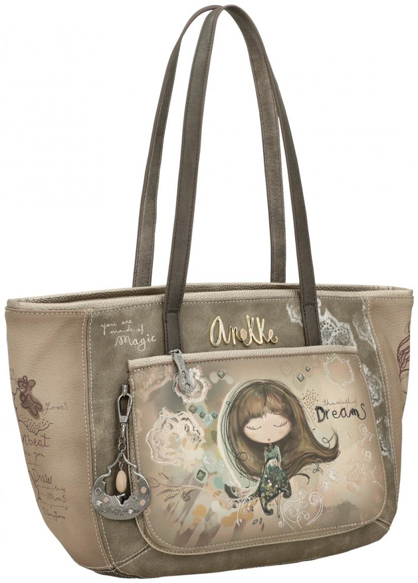 geräumige Henkeltasche Anekke Erdtöne Nieten metallic Real geprägt