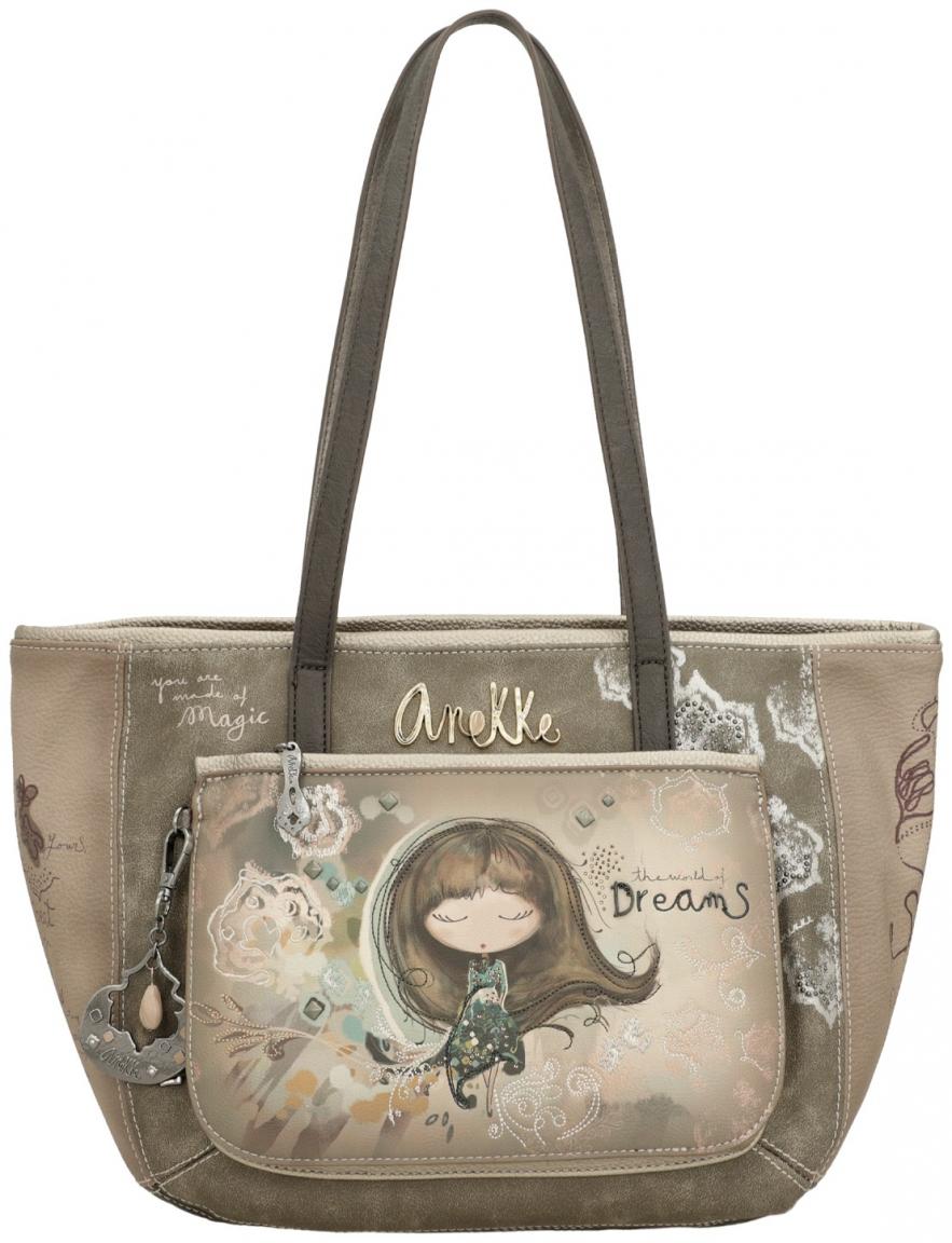 geräumige Henkeltasche Anekke Erdtöne Nieten metallic Real geprägt
