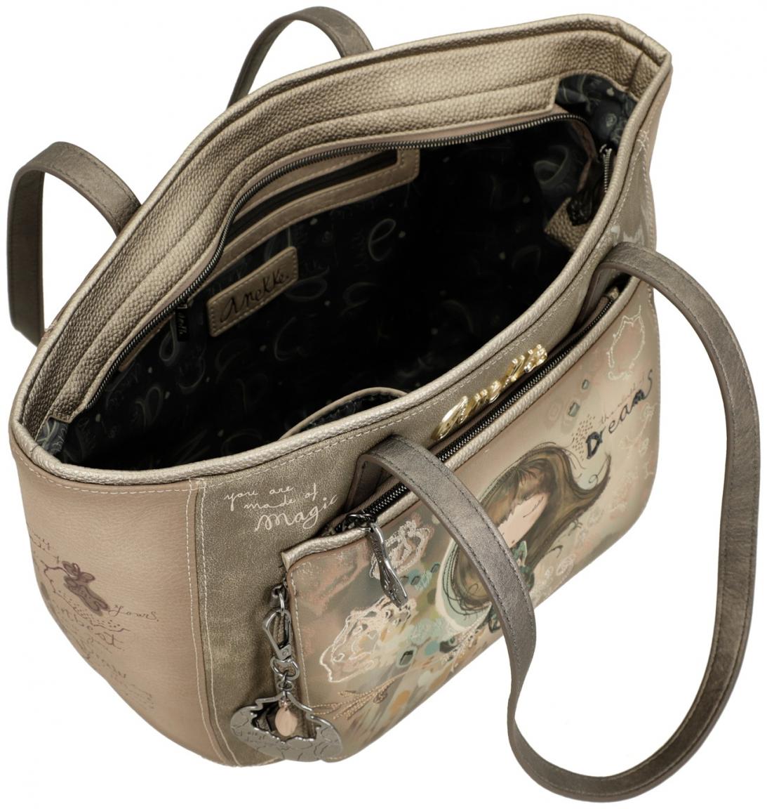 geräumige Henkeltasche Anekke Erdtöne Nieten metallic Real geprägt