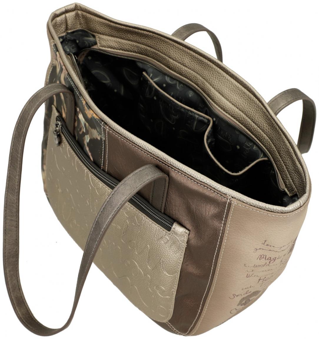 geräumige Henkeltasche Anekke Erdtöne Nieten metallic Real geprägt