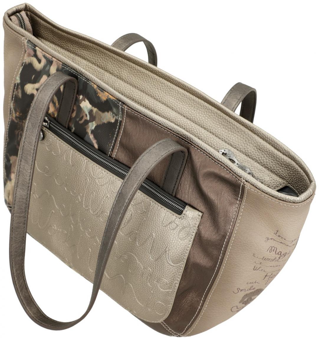 geräumige Henkeltasche Anekke Erdtöne Nieten metallic Real geprägt