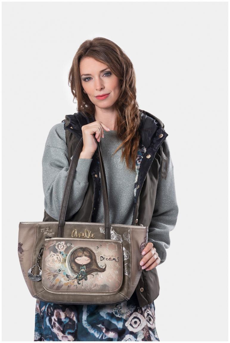 geräumige Henkeltasche Anekke Erdtöne Nieten metallic Real geprägt