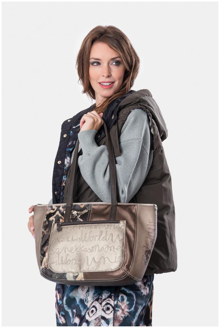 geräumige Henkeltasche Anekke Erdtöne Nieten metallic Real geprägt