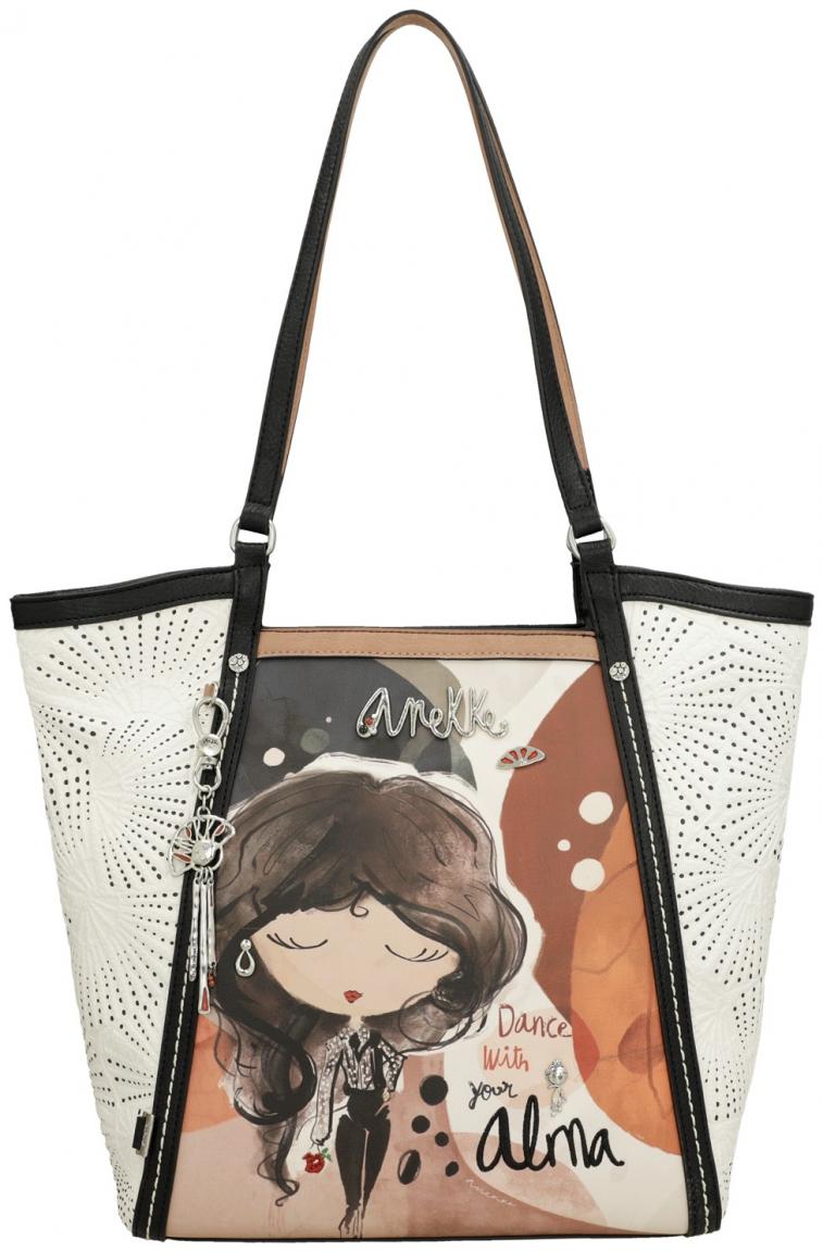 geräumige Schultertasche Anekke weiß Compicprint Alma Kontrast