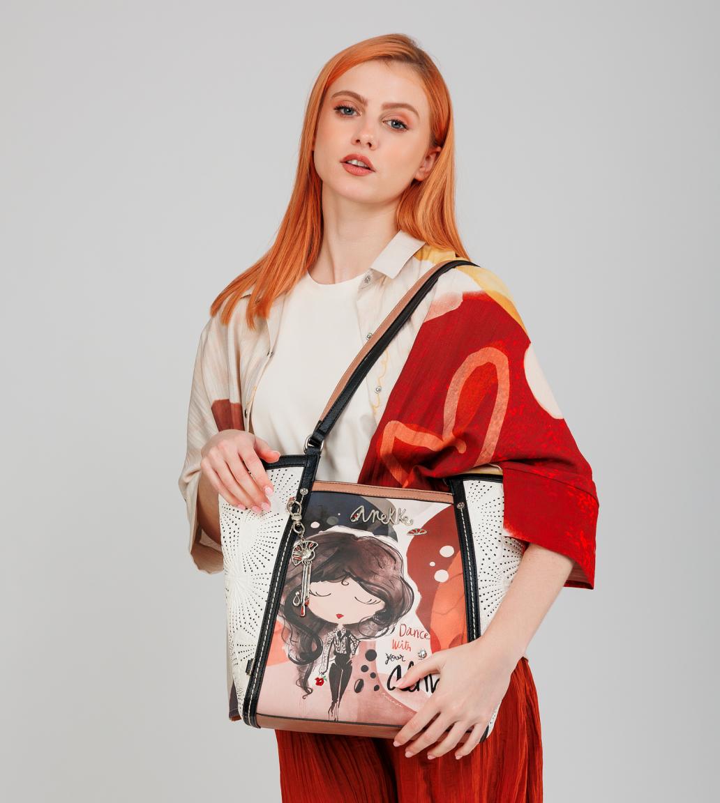 geräumige Schultertasche Anekke weiß Compicprint Alma Kontrast