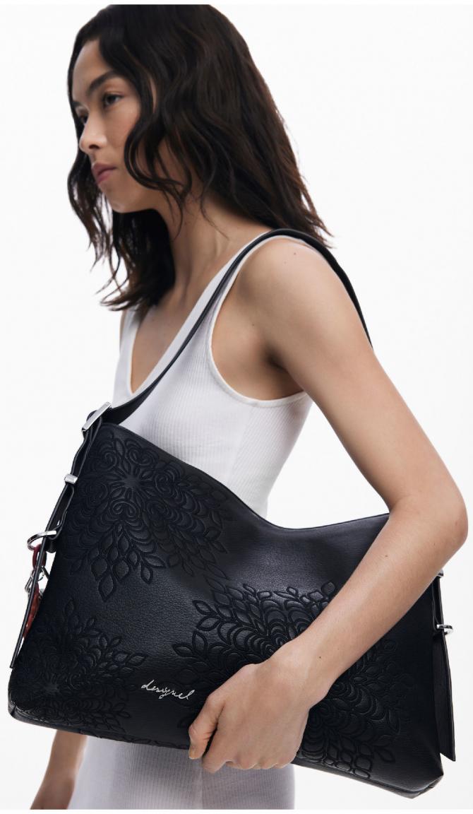 geräumige Schultertasche Desigual bestickt Sierra Buxton schwarz Negro