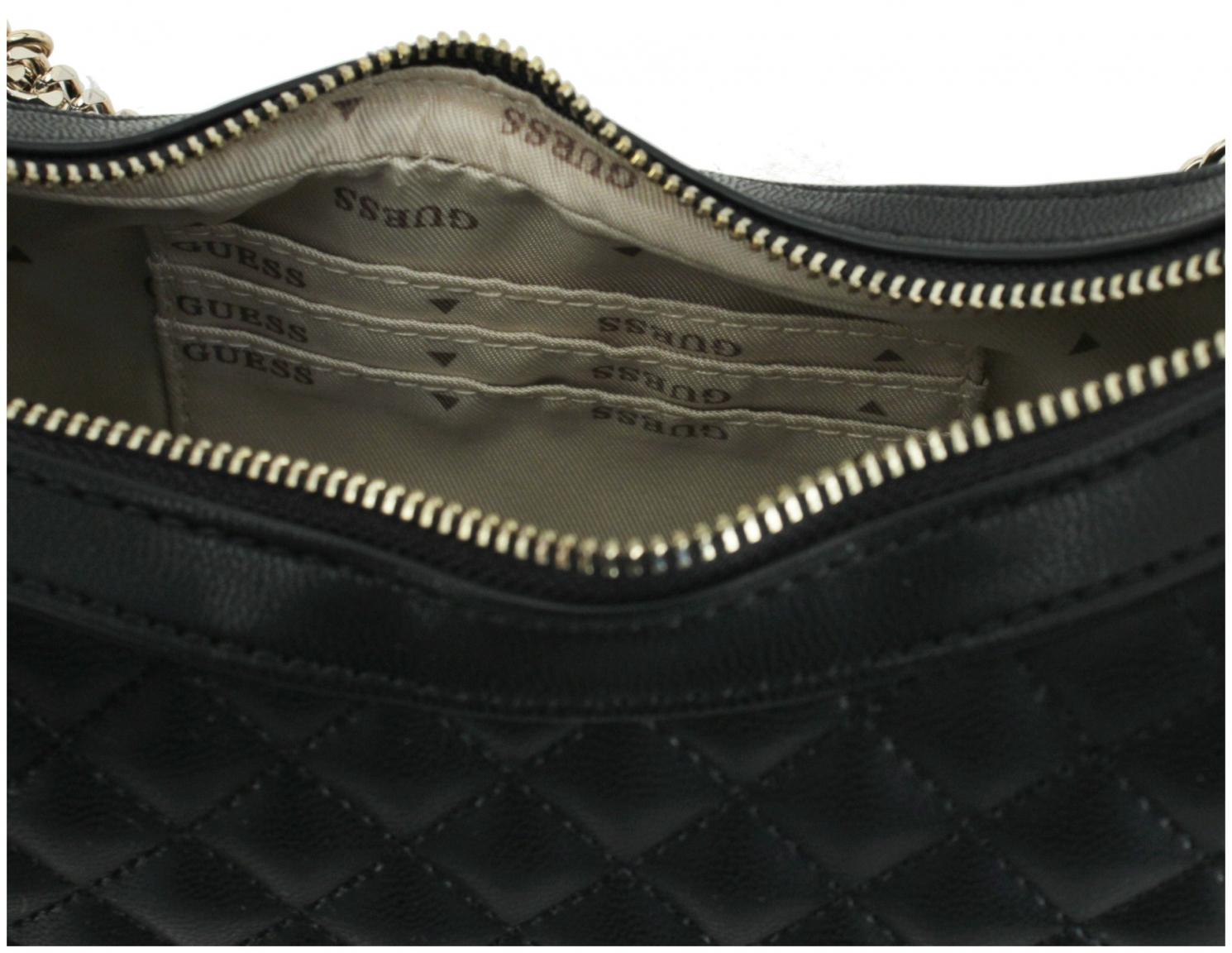 gesteppte Hobotasche Metallkette Glitzer Guess Everlee Top Zip Shoulder Bag schwarz