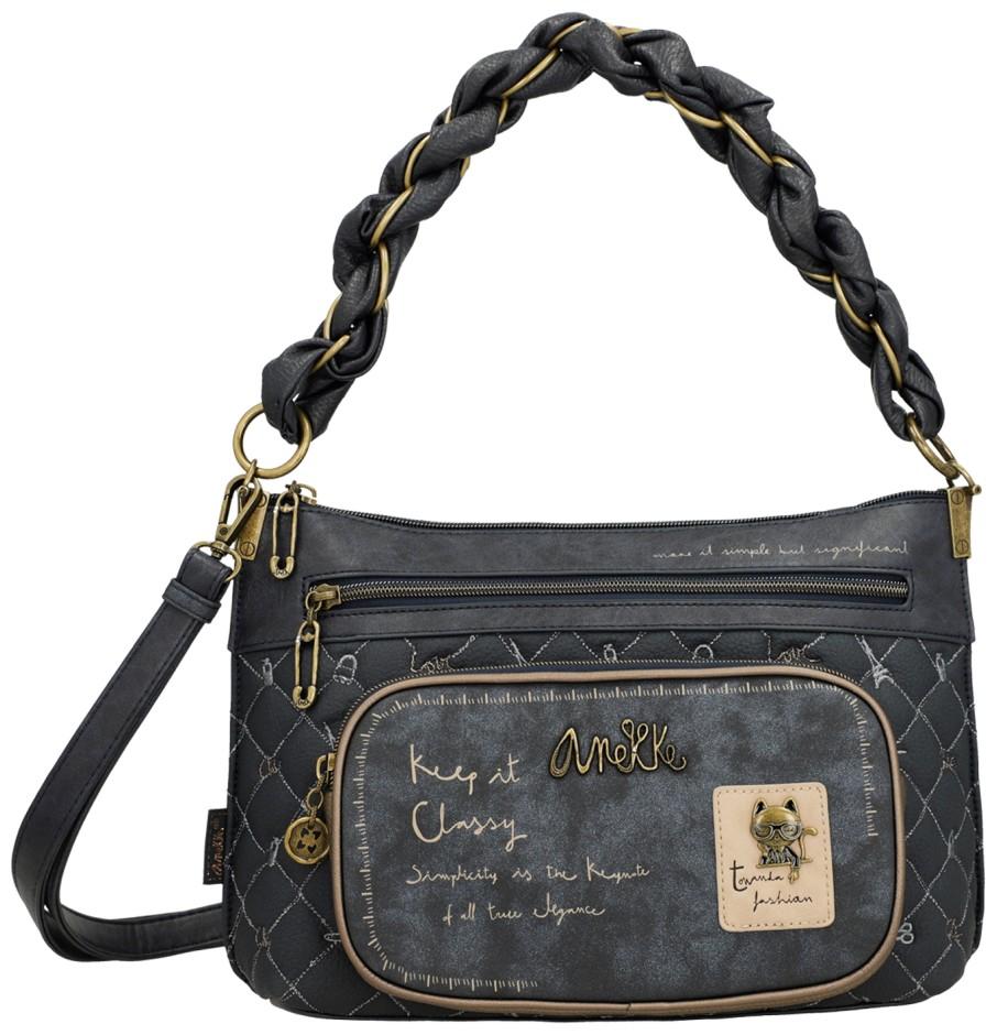gesteppte Schultertasche Stickerei dunkelblau Anekke Mademoiselle Boutique