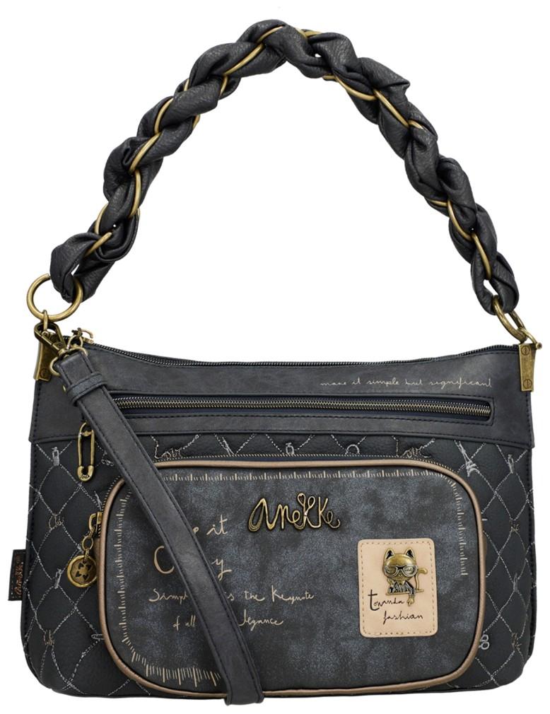 gesteppte Schultertasche Stickerei dunkelblau Anekke Mademoiselle Boutique