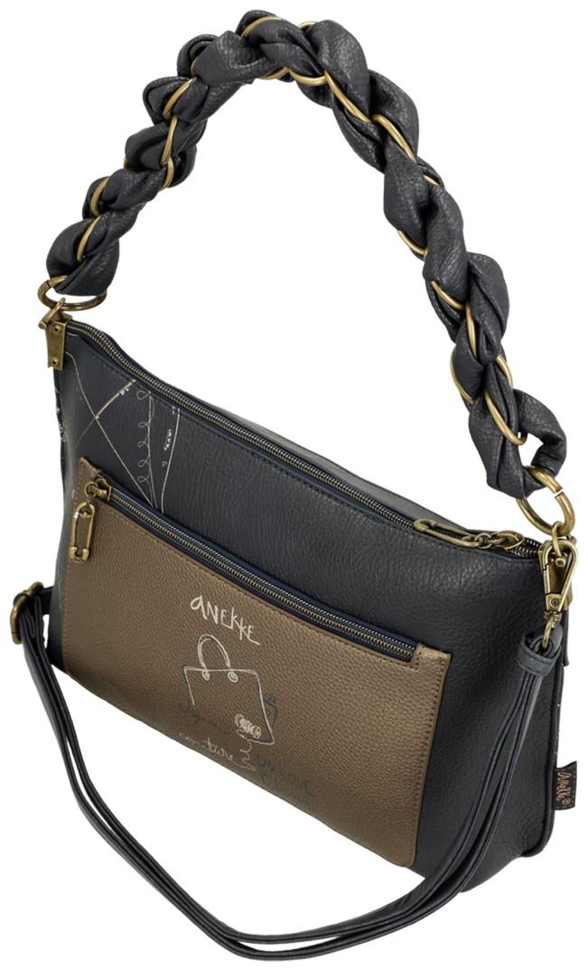 gesteppte Schultertasche Stickerei dunkelblau Anekke Mademoiselle Boutique