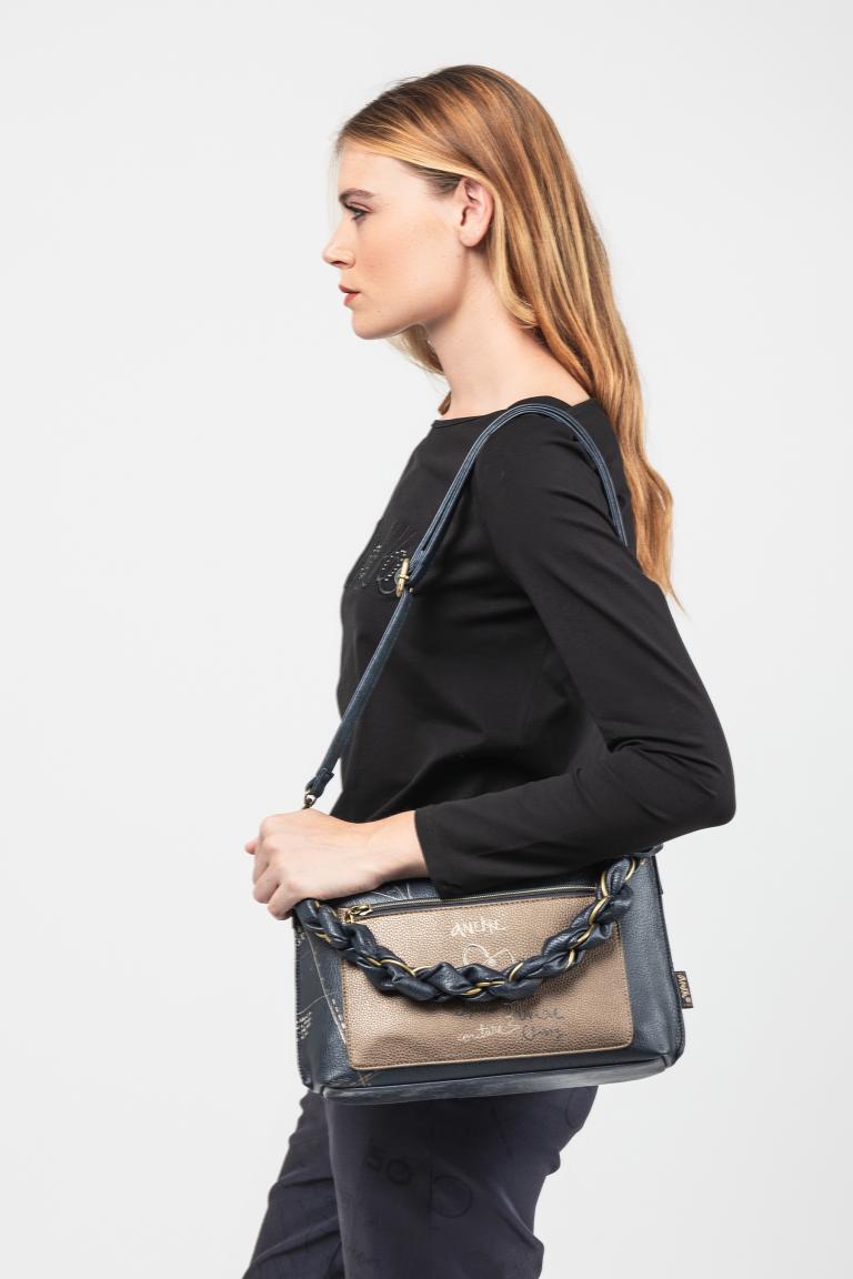 gesteppte Schultertasche Stickerei dunkelblau Anekke Mademoiselle Boutique