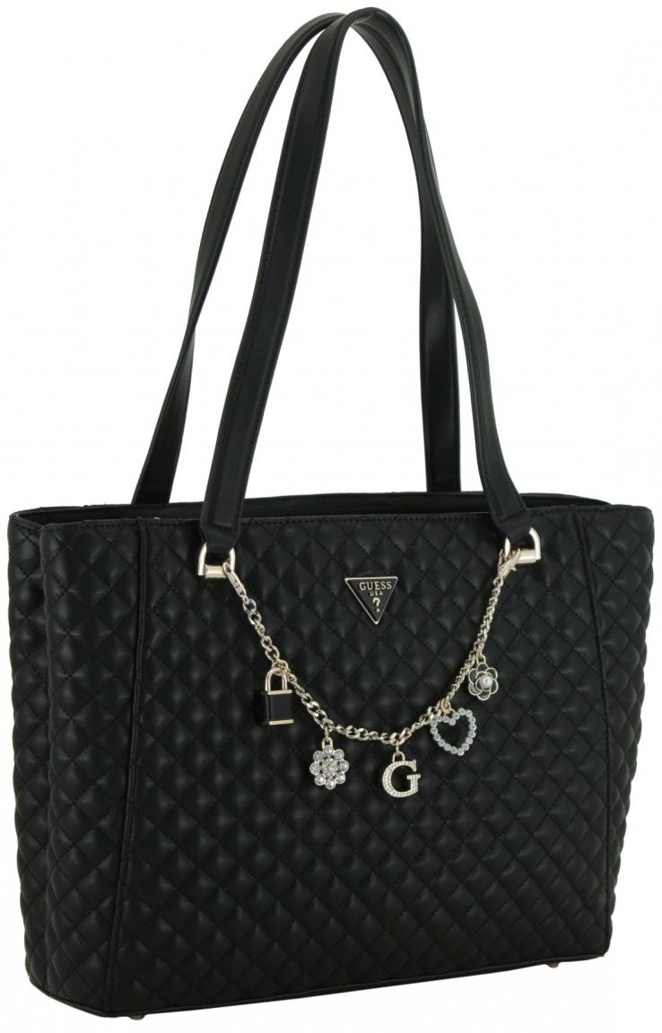 gesteppte Shoppertasche Zierkette Guess Everlee Noel Tote schwarz