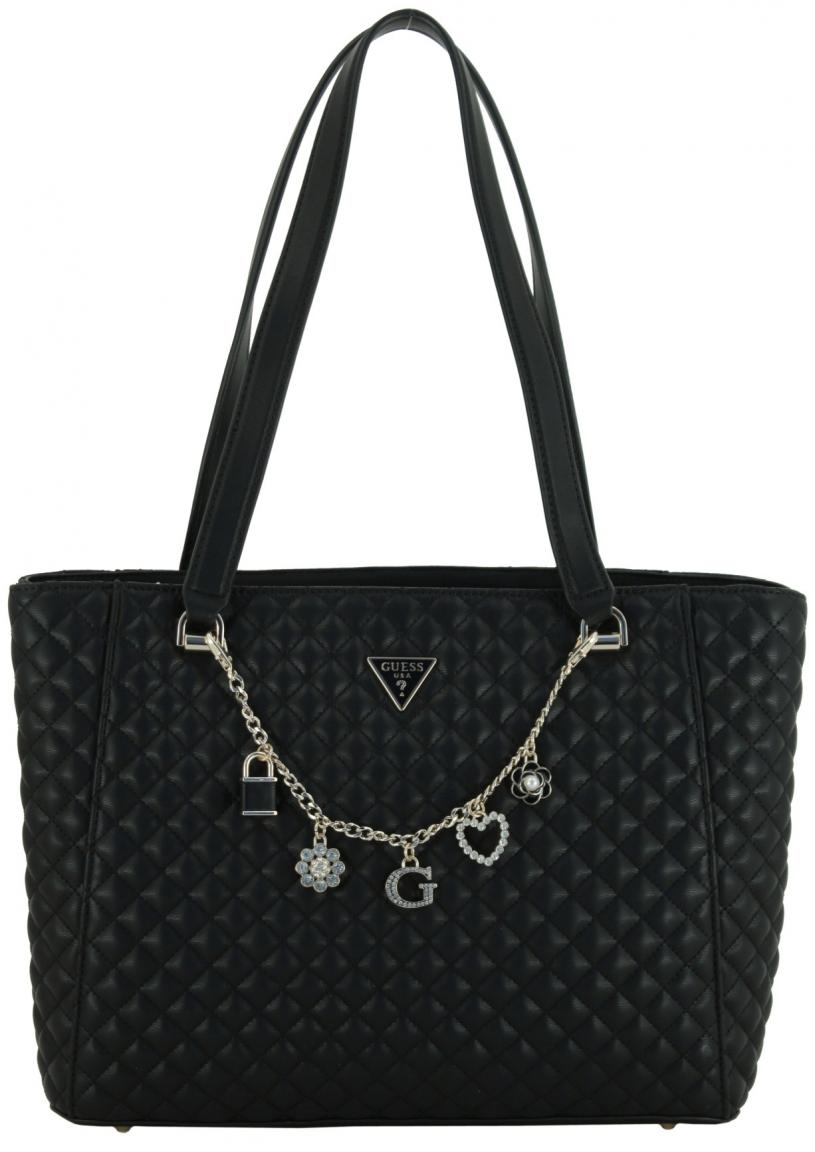 gesteppte Shoppertasche Zierkette Guess Everlee Noel Tote schwarz