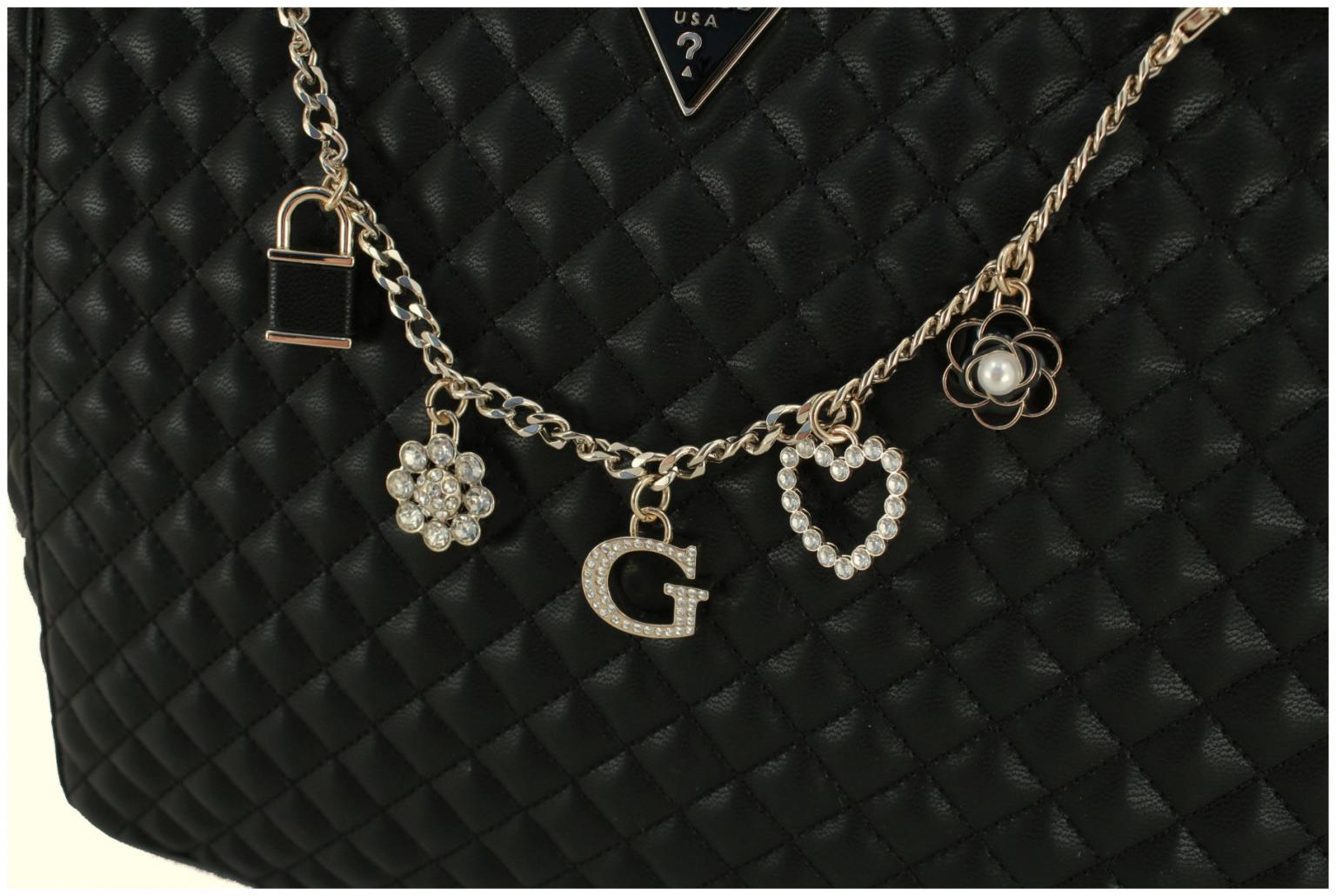 gesteppte Shoppertasche Zierkette Guess Everlee Noel Tote schwarz