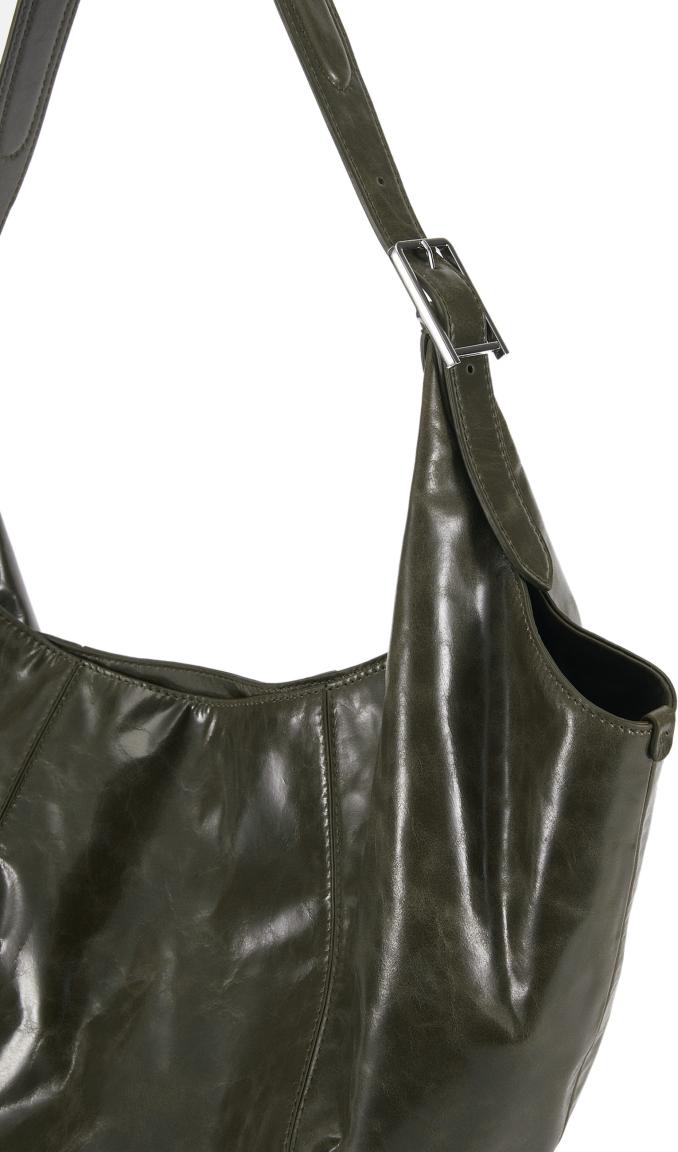 große Beuteltasche dunkelgrün glänzend Les Visionnaires Amelie Crinkle Finch