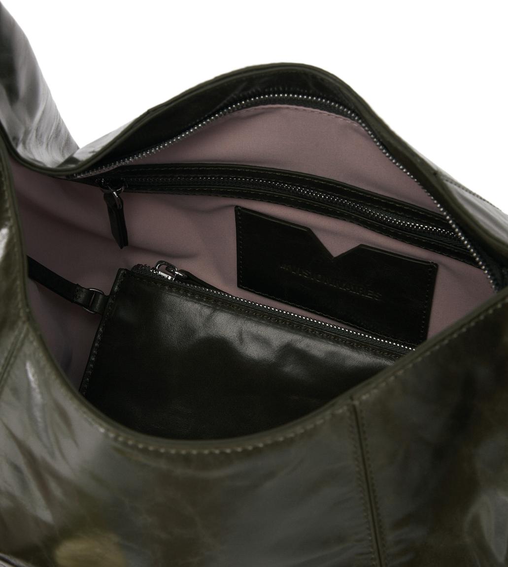 große Beuteltasche dunkelgrün glänzend Les Visionnaires Amelie Crinkle Finch