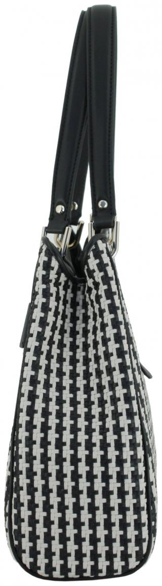 große Flechttasche schwarz beige Streifen Guess Mirema Black Multi