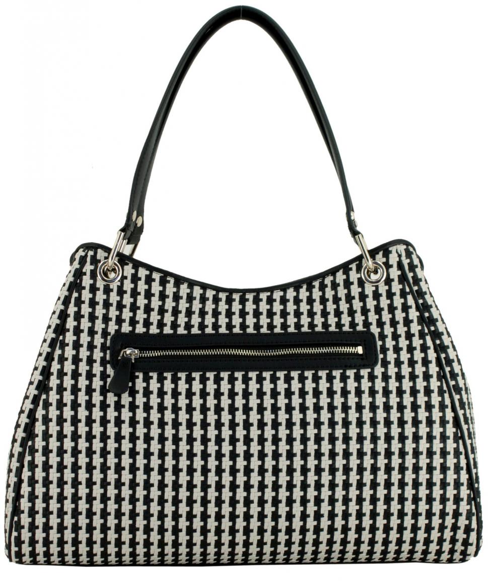 große Flechttasche schwarz beige Streifen Guess Mirema Black Multi