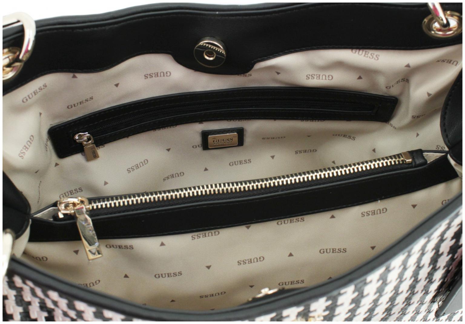 große Flechttasche schwarz beige Streifen Guess Mirema Black Multi