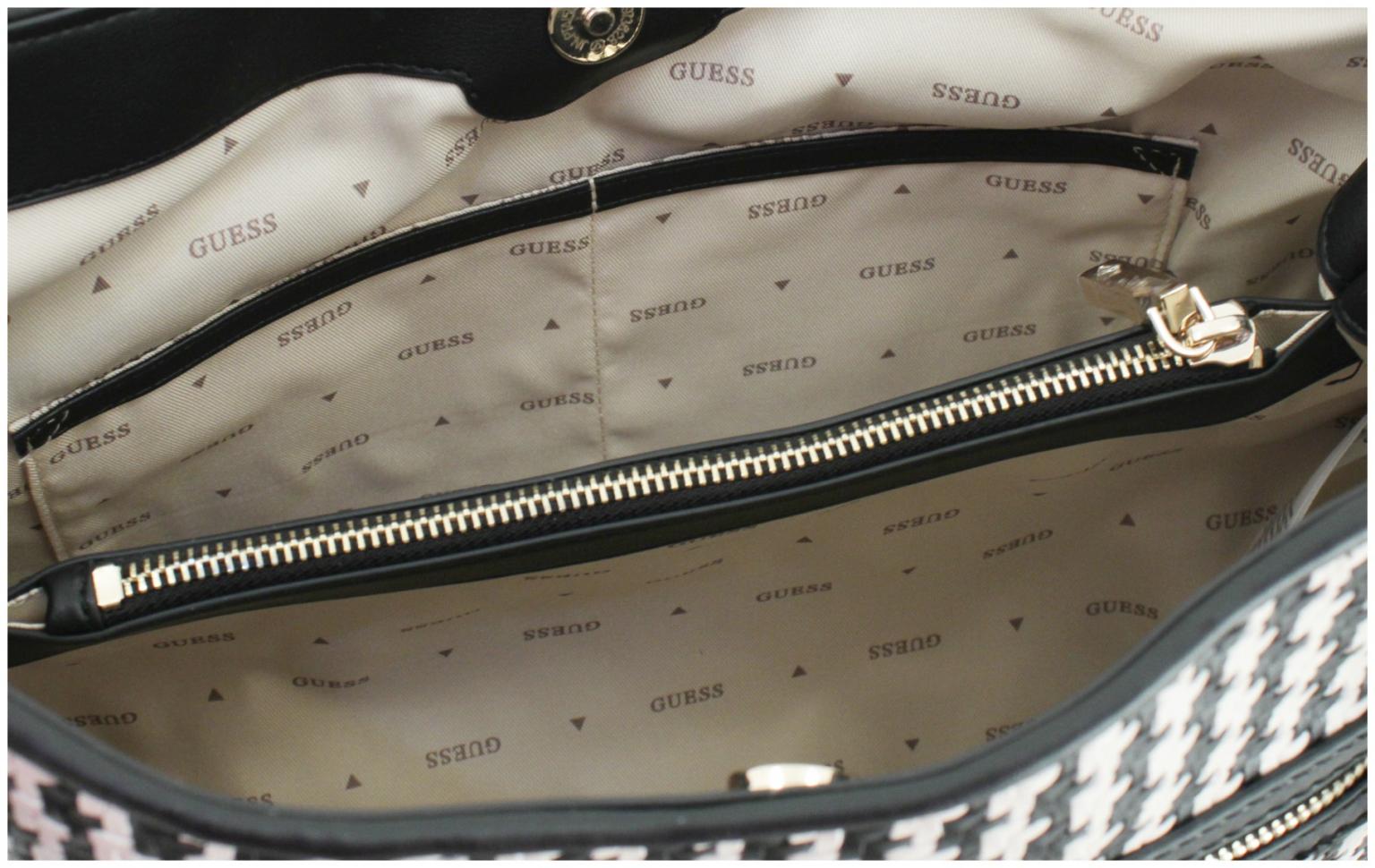 große Flechttasche schwarz beige Streifen Guess Mirema Black Multi