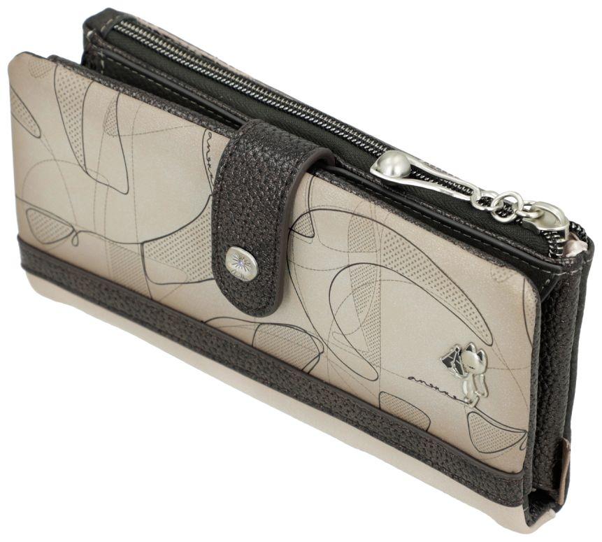 große Geldtasche Anekke Sophia Auralis Metallic grau beige Ziernähte