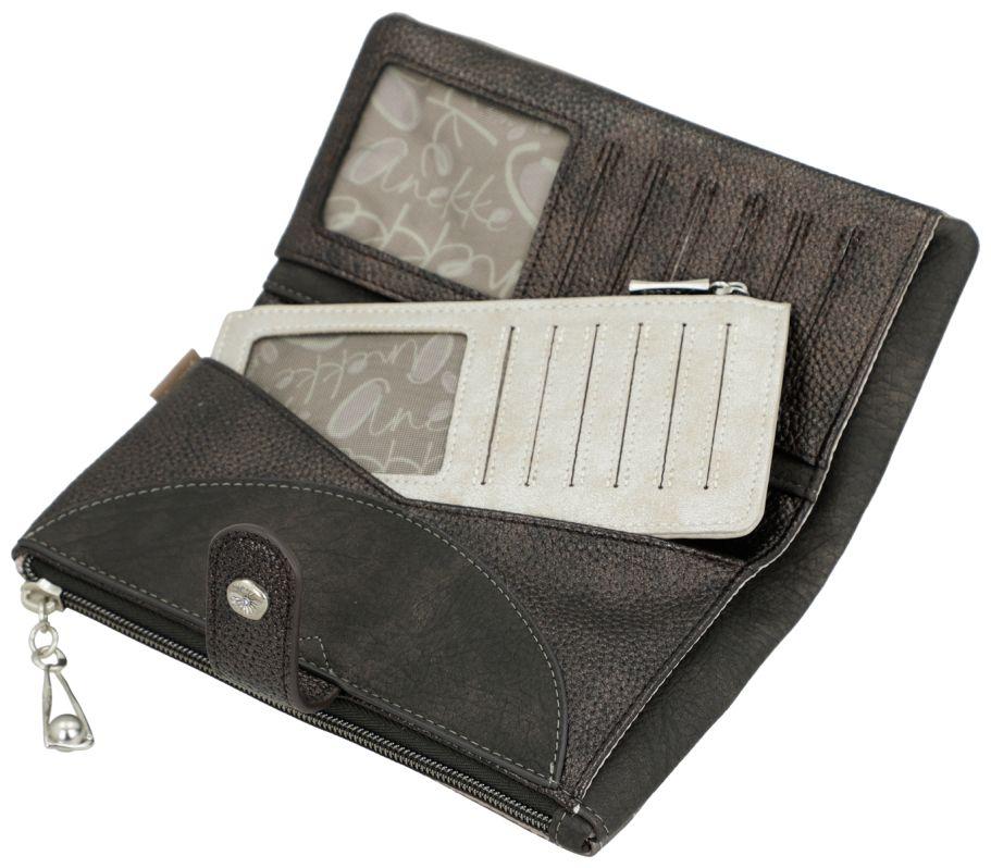 große Geldtasche Anekke Sophia Auralis Metallic grau beige Ziernähte