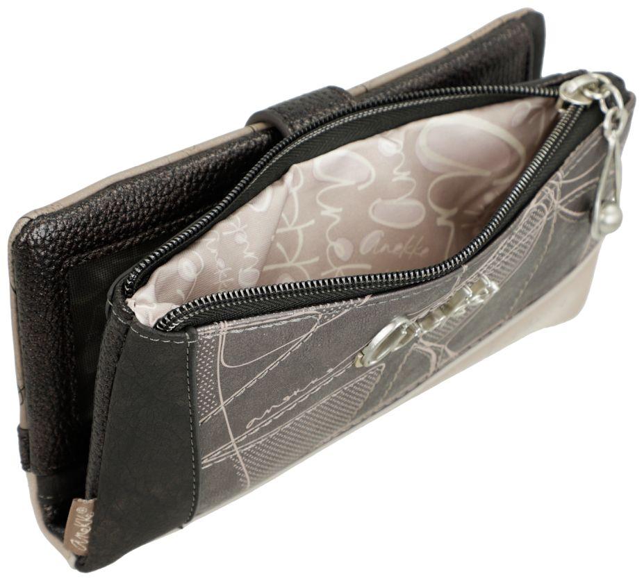 große Geldtasche Anekke Sophia Auralis Metallic grau beige Ziernähte