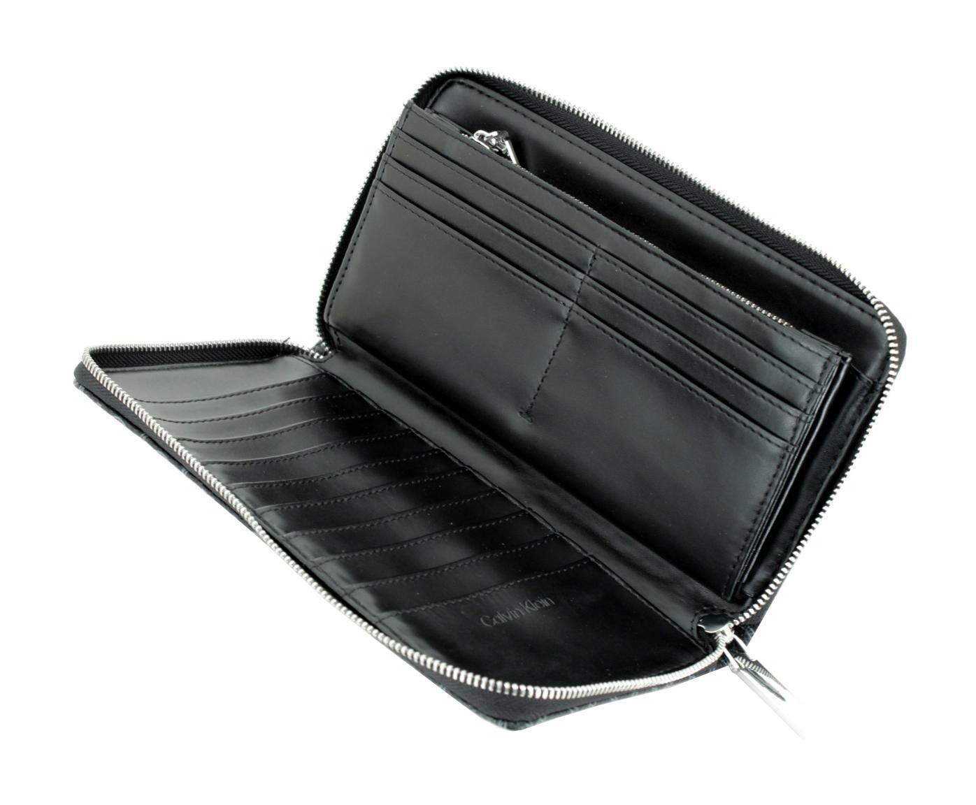 große Geldtasche schwarz Alloverprint Monogramm CK Must Ziparound