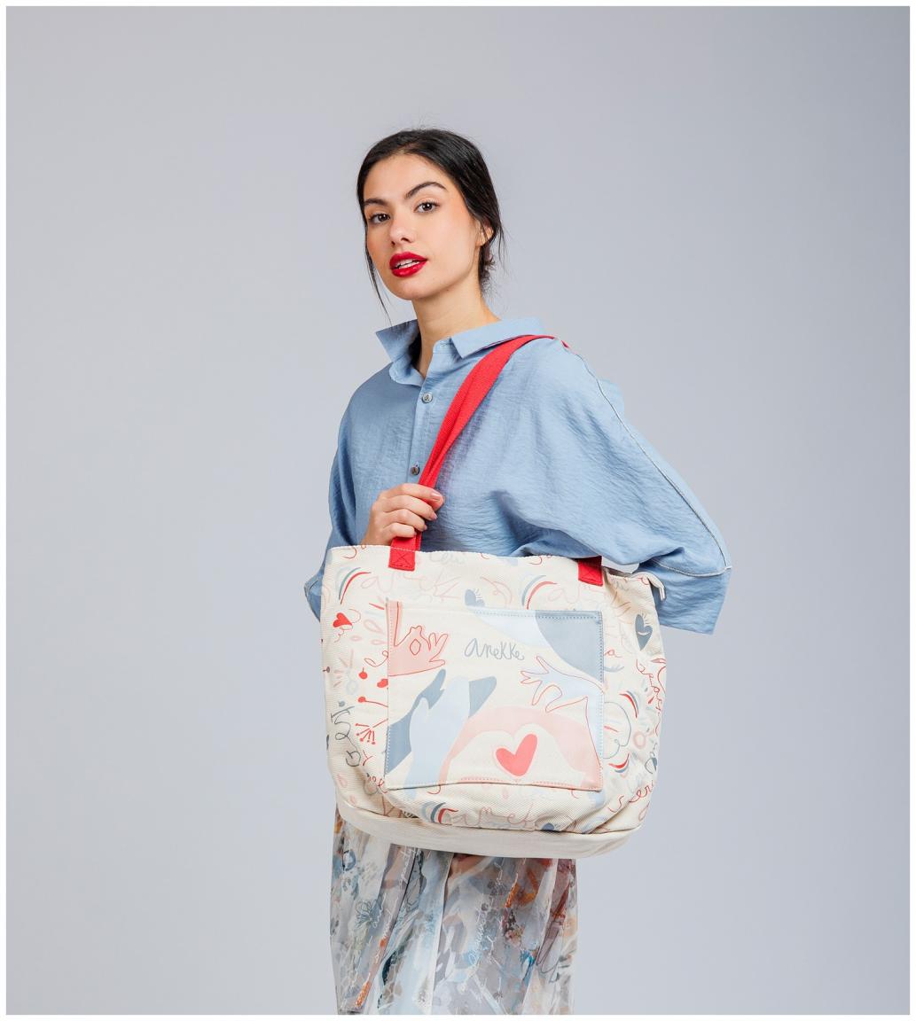 große Henkeltasche Anekke Alma Ole beige Hände Baumwolle