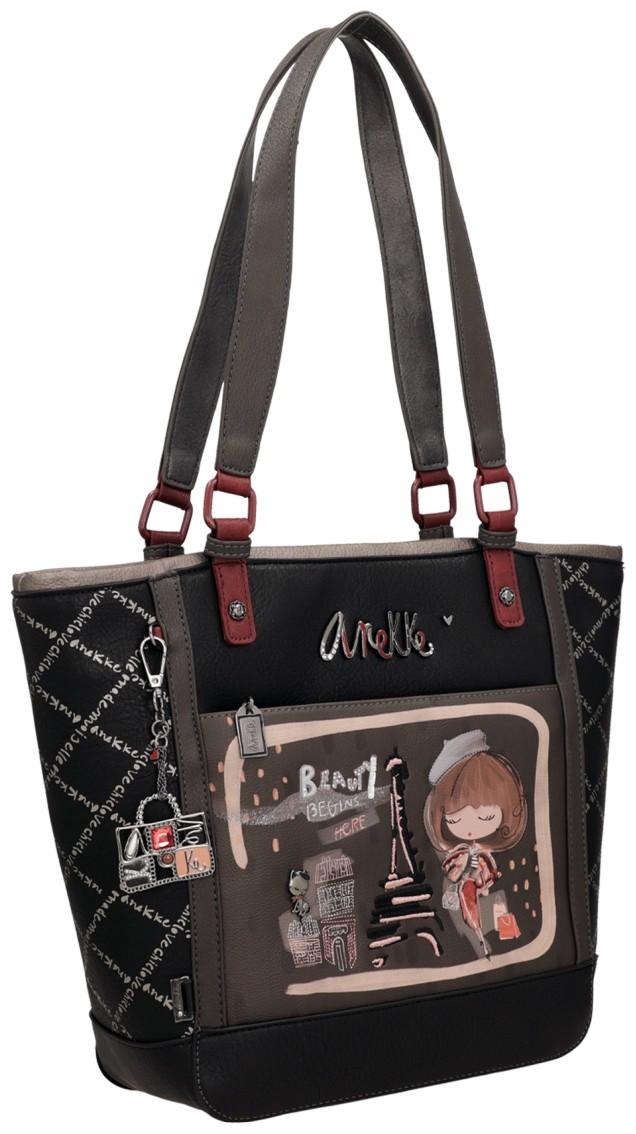 große Henkeltasche Anekke schwarz Paris Mademoiselle silber