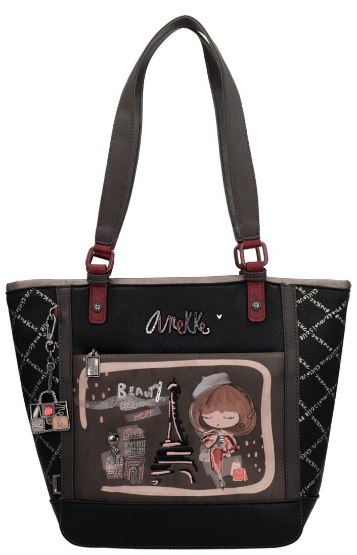 große Henkeltasche Anekke schwarz Paris Mademoiselle silber