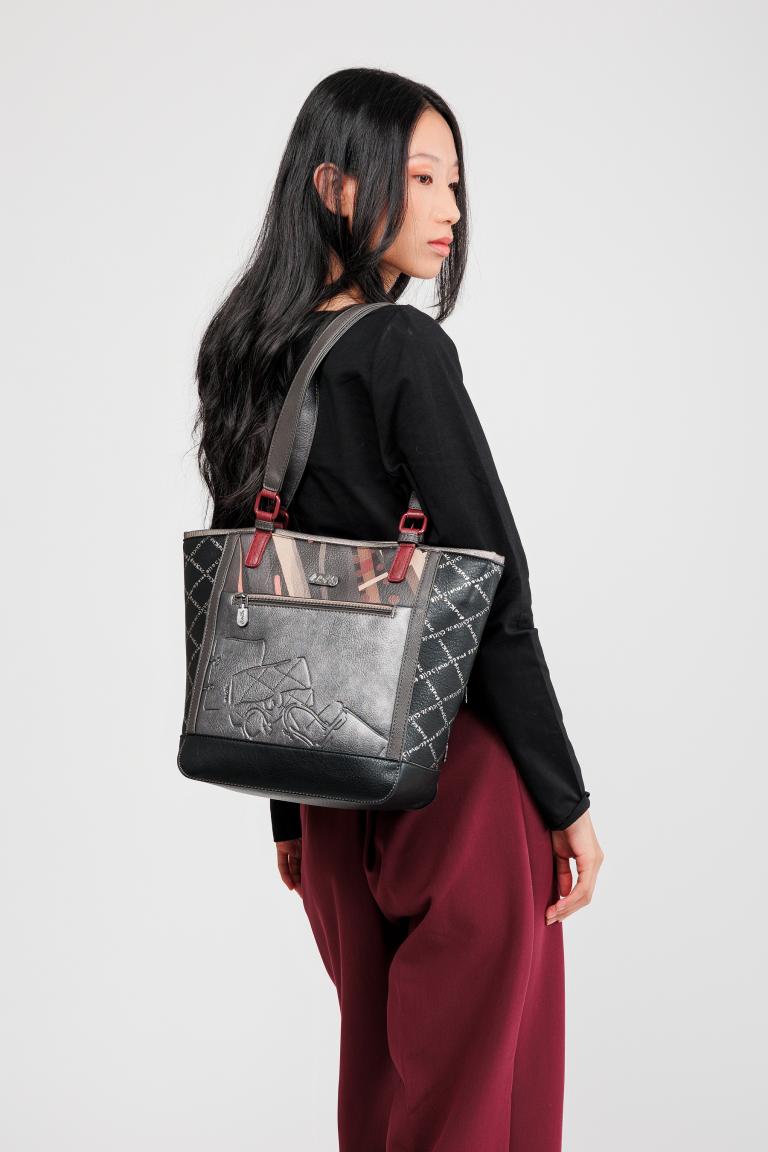 große Henkeltasche Anekke schwarz Paris Mademoiselle silber