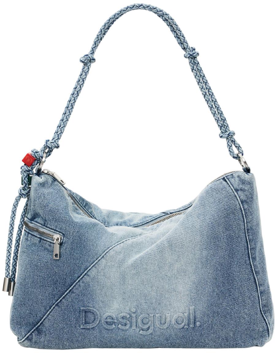 große Jeanstasche Desigual flexibel Leiria 2.0 Denim Raw used Knotendetail blau