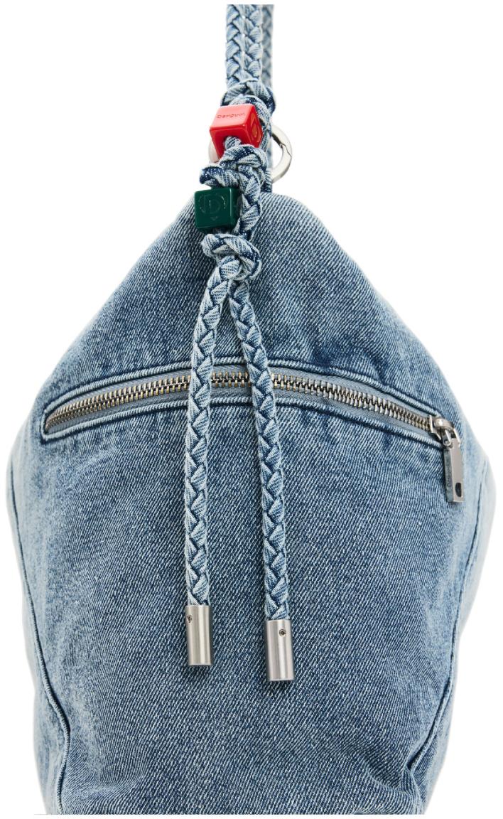 große Jeanstasche Desigual flexibel Leiria 2.0 Denim Raw used Knotendetail blau