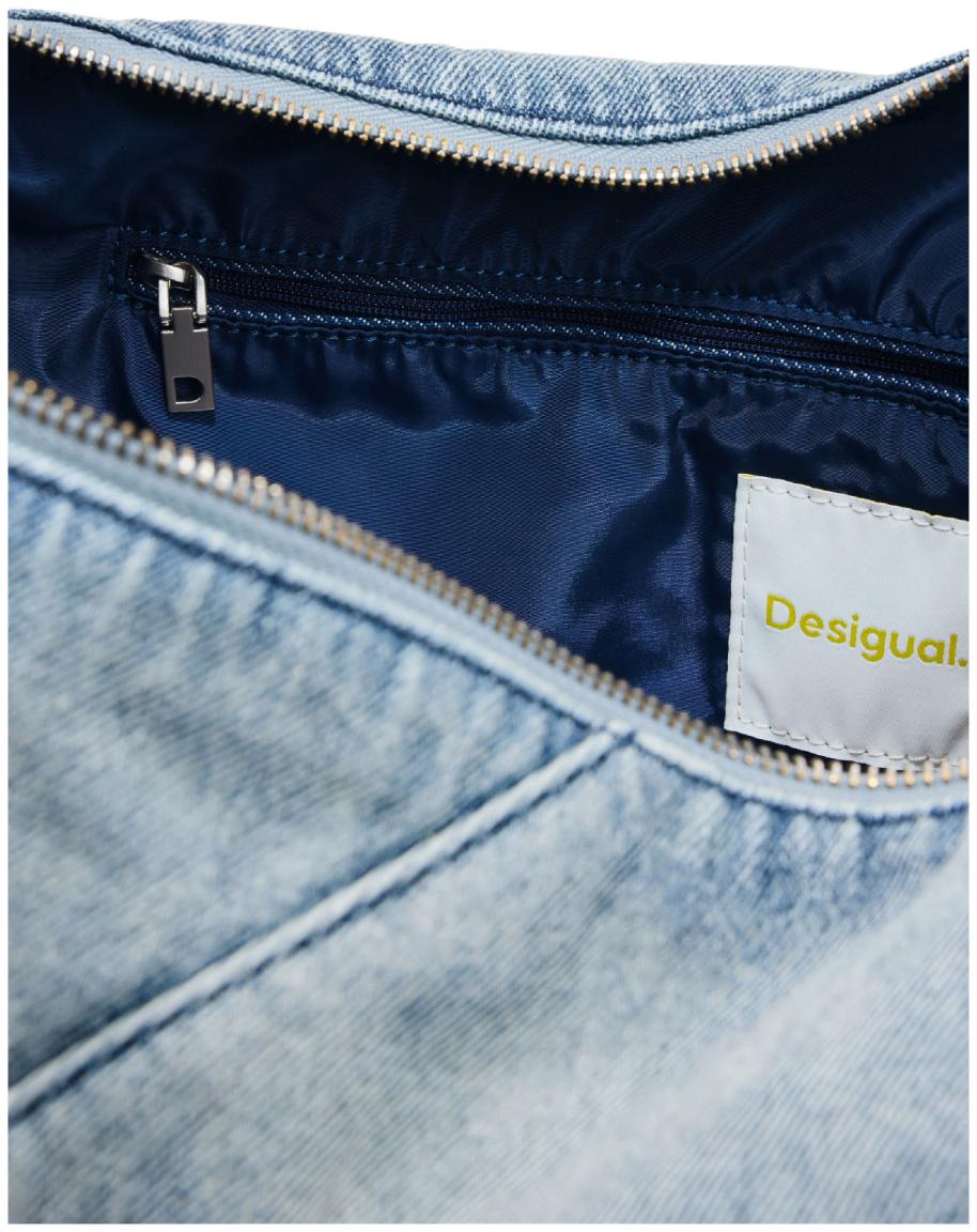 große Jeanstasche Desigual flexibel Leiria 2.0 Denim Raw used Knotendetail blau