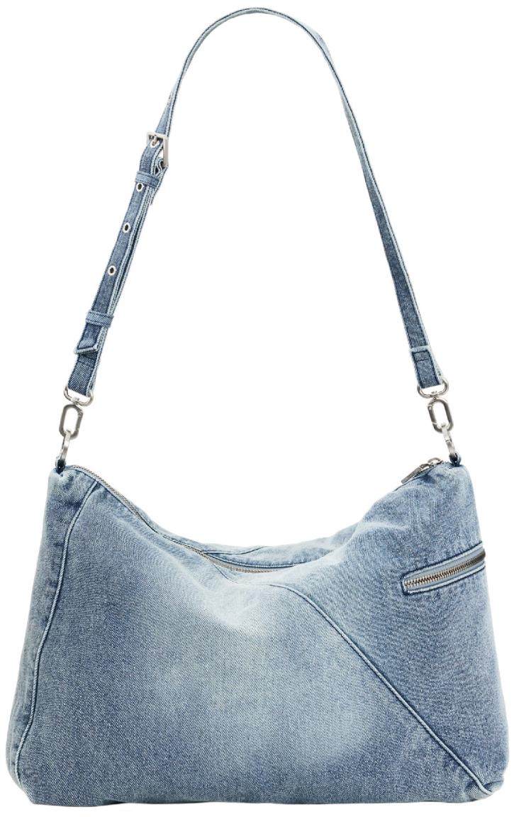 große Jeanstasche Desigual flexibel Leiria 2.0 Denim Raw used Knotendetail blau