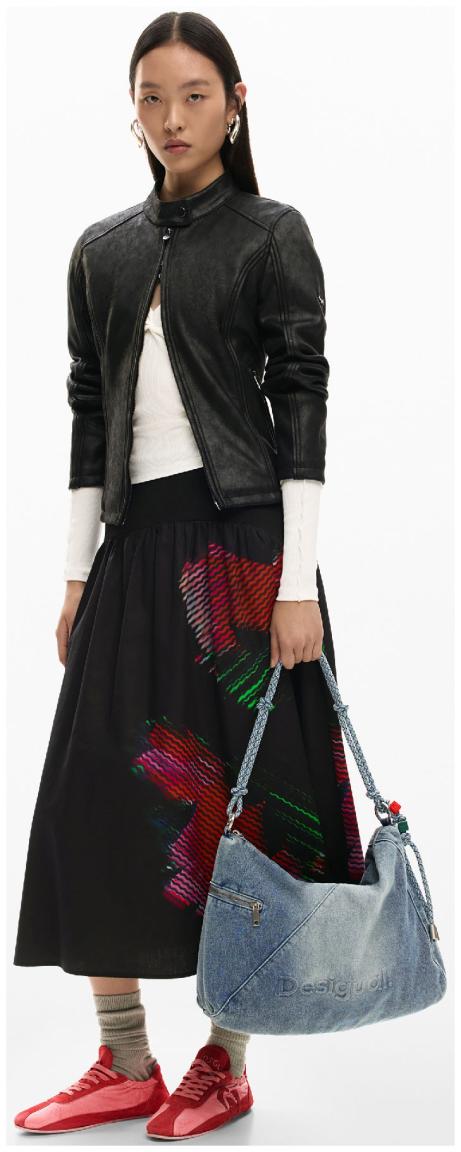 große Jeanstasche Desigual flexibel Leiria 2.0 Denim Raw used Knotendetail blau