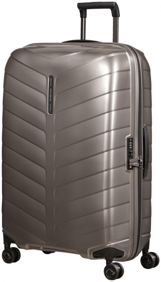 großer Flugkoffer Samsonite Attrix Dune grau Roxkin Hartschale