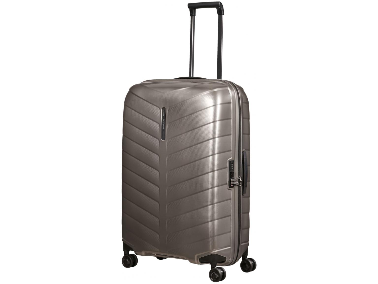 großer Flugkoffer Samsonite Attrix Dune grau Roxkin Hartschale