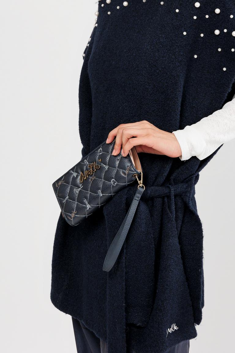 großes Portemonnaie gesteppt dunkelblau Anekke Mademoiselle Boutique