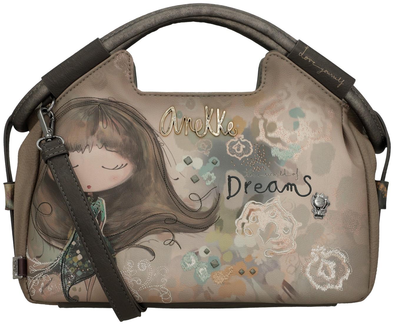 großzügige Handtasche Anekke beige Kurzgriff blau Strasssteine abstrakt Real