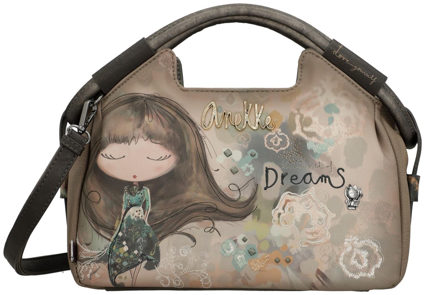 großzügige Handtasche Anekke beige Kurzgriff blau Strasssteine abstrakt Real
