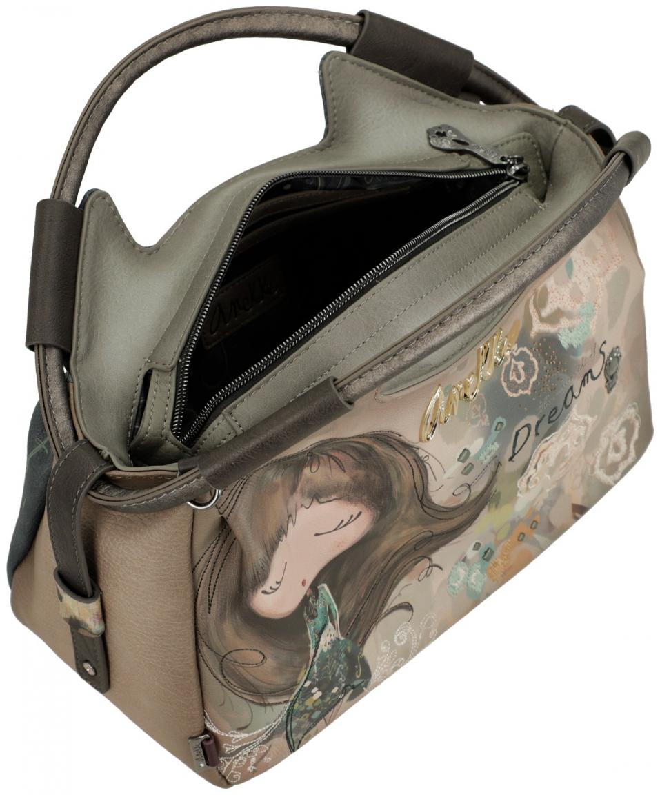 großzügige Handtasche Anekke beige Kurzgriff blau Strasssteine abstrakt Real