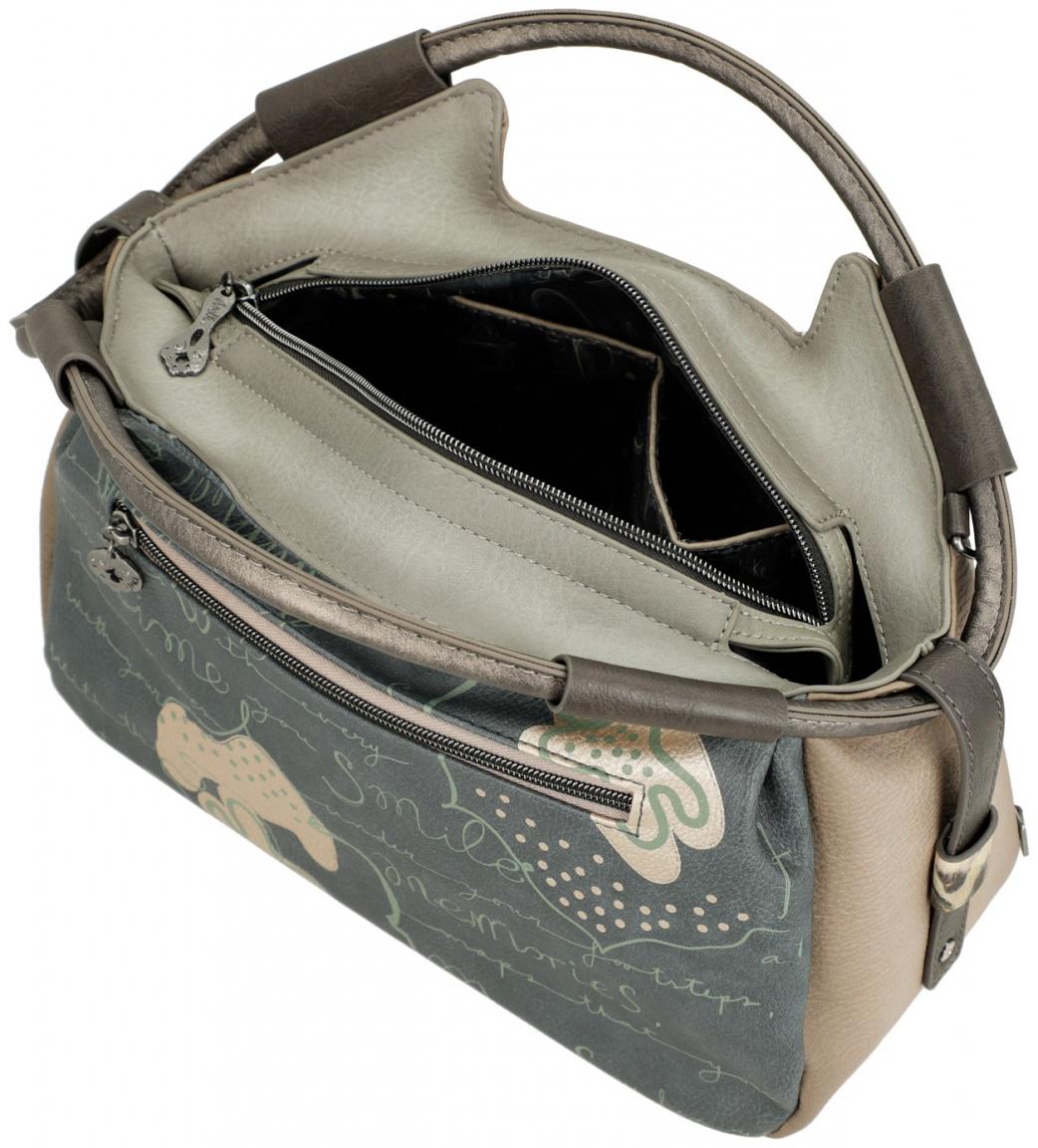 großzügige Handtasche Anekke beige Kurzgriff blau Strasssteine abstrakt Real