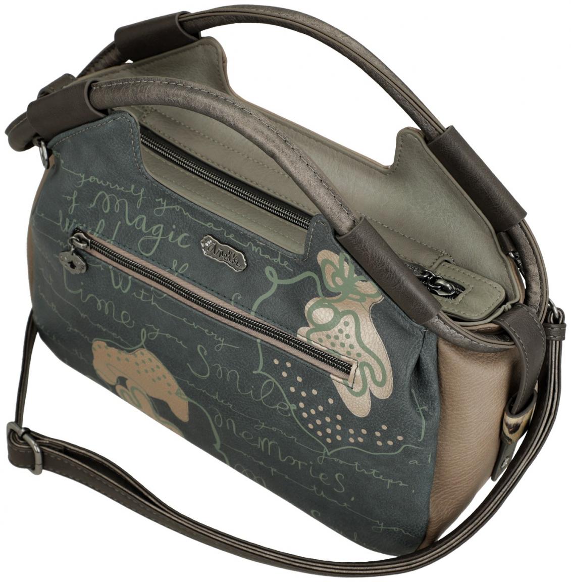 großzügige Handtasche Anekke beige Kurzgriff blau Strasssteine abstrakt Real